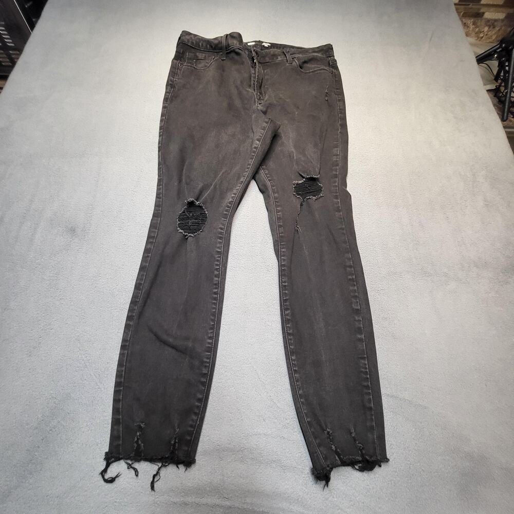 Old Navy Rockstar Super Skinny Jeans Womens 14 Black Distressed‎ Ankle Mid Rise